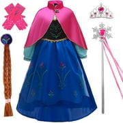 Snow Queen Princess Dresses for Girls Anna Cosutme Dress Birthday Party Cosplay Dress up 6-7Y(A58-130)
